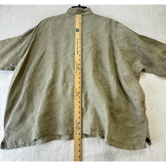 Eskandar Shirt Sz 0 Oatmeal Linen Mandarin Stand Collar Longer Back Blouse Top - Picture 7 of 11